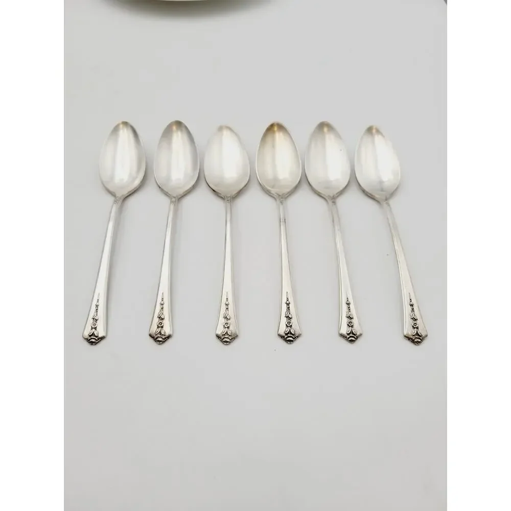 Vintage Holmes & Edwards SPRING GARDEN Silver Plated Teaspoon Set of 6 Spoons